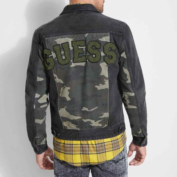 Guess Other - New GUESS Dillon Varsity Camo Denim Jacket sz M